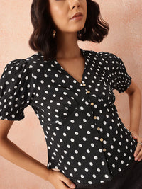 all about you Polka Dot Print Shirt Style Top