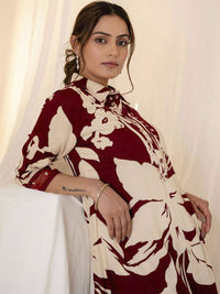 Indo Era Floral Printed Shirt Collar Sequinned Kurta with Trousers