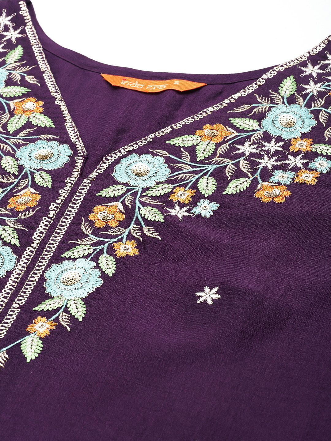 Indo Era Women Floral Yoke Design Regular Thread Work Kurta with Trousers & Dupatta