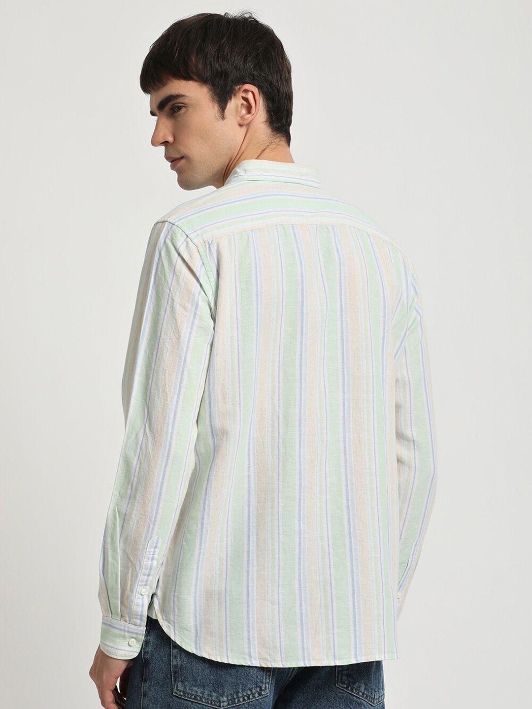 THE BEAR HOUSE Slim Fit Vertical Stripes Button-Down Collar Cotton Casual Shirt