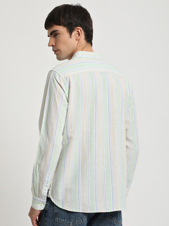 THE BEAR HOUSE Slim Fit Vertical Stripes Button-Down Collar Cotton Casual Shirt