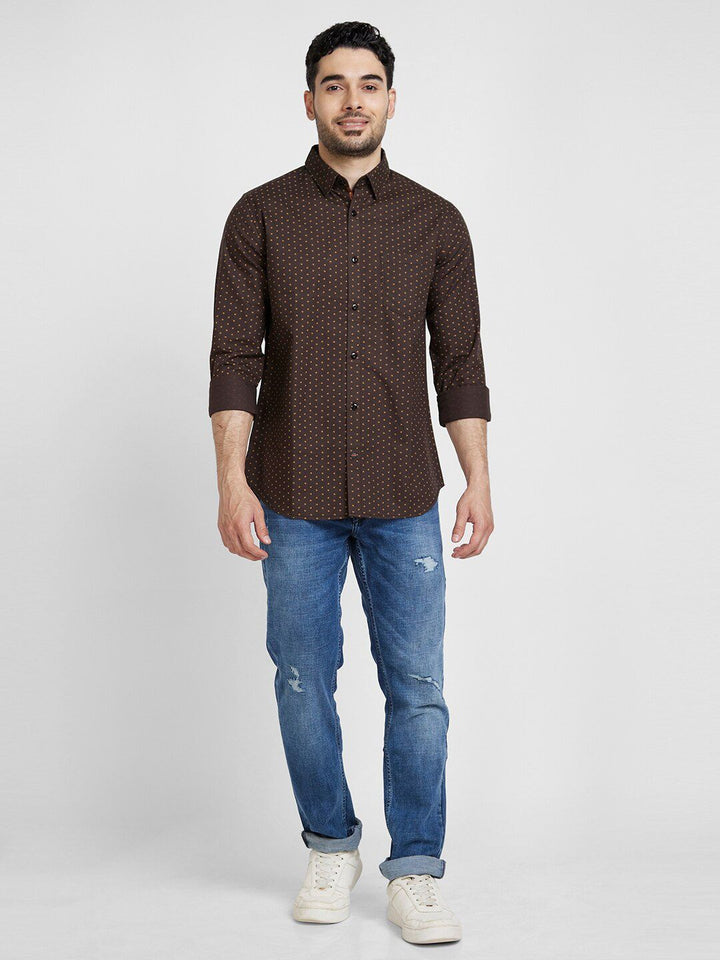 SPYKAR Slim Fit Classic Micro Ditsy Printed Casual Cotton Shirt