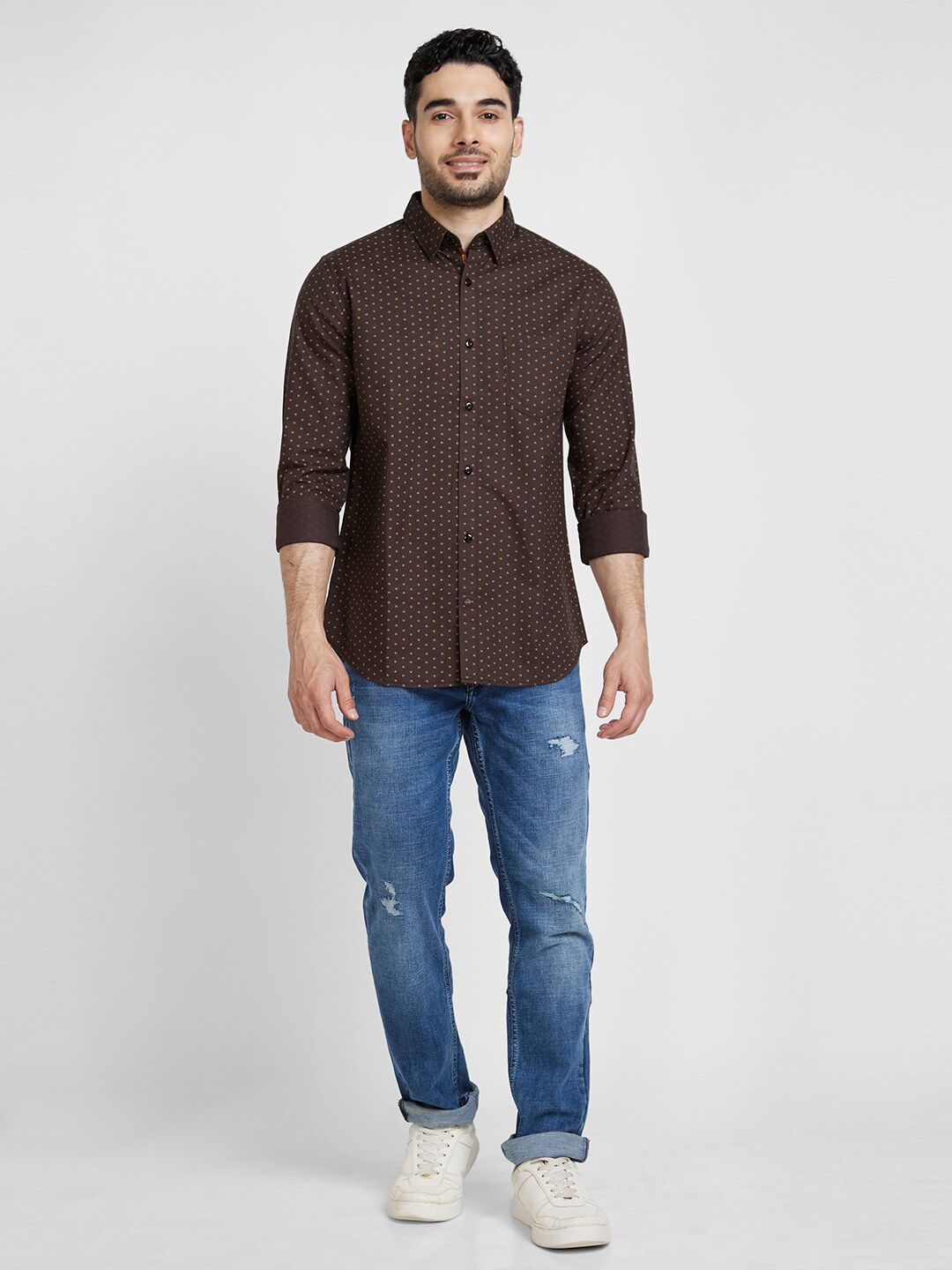 SPYKAR Slim Fit Classic Micro Ditsy Printed Casual Cotton Shirt