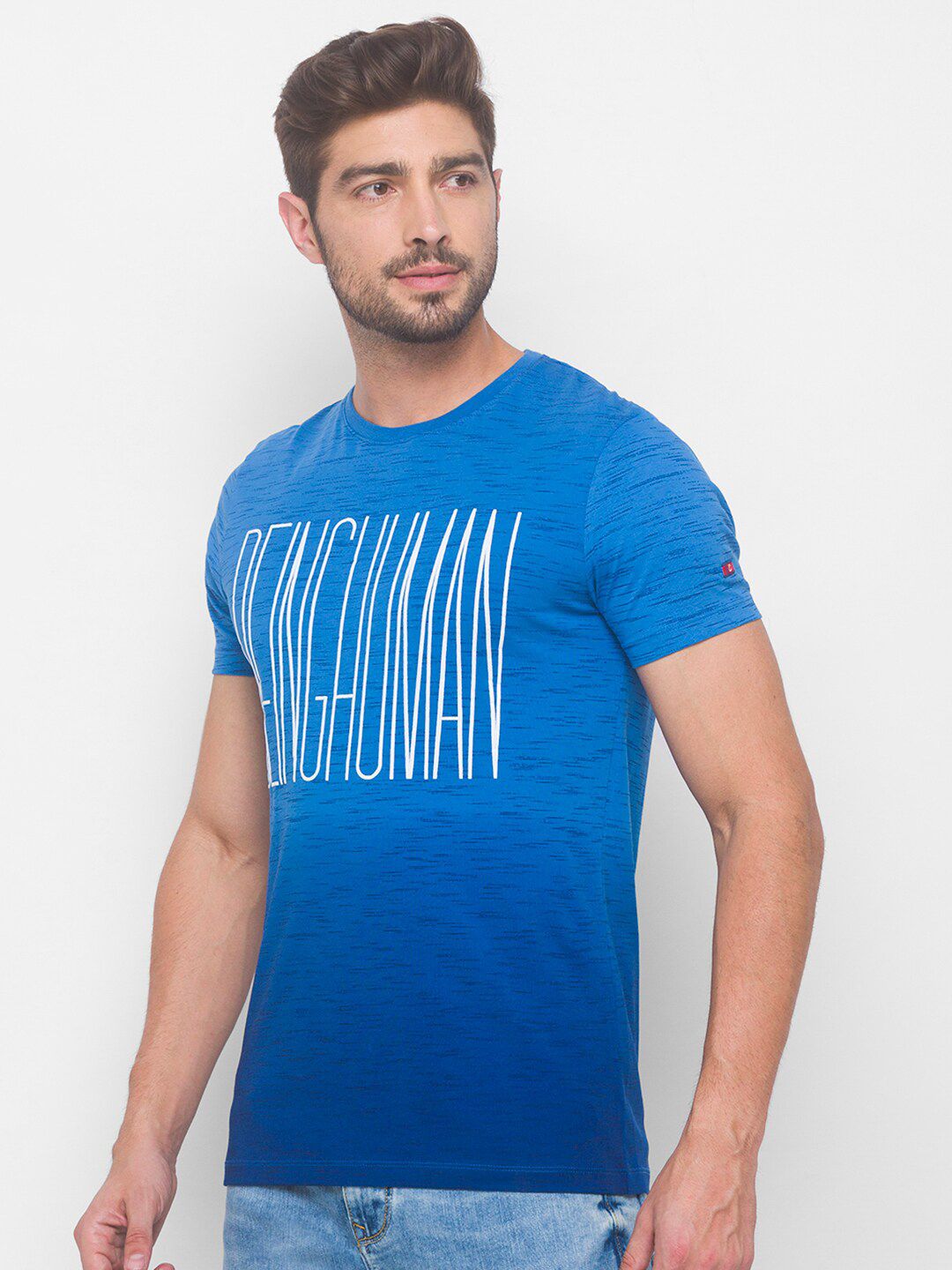 Being Human Men Blue Typography Printed T-shirt