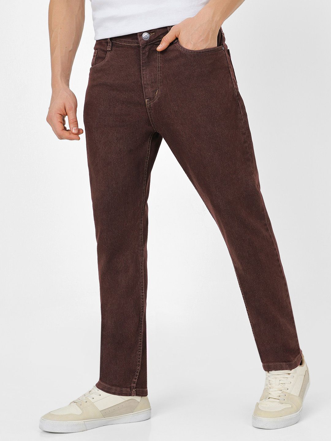 Urbano Fashion Men Brown Slim Fit Mid-Rise Clean Look Stretchable Jeans
