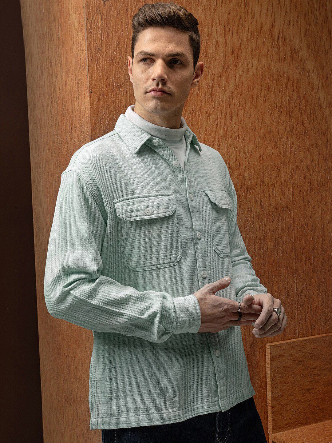 LOCOMOTIVE Premium Dobby Textured Checked Utility Pocket Overshirt