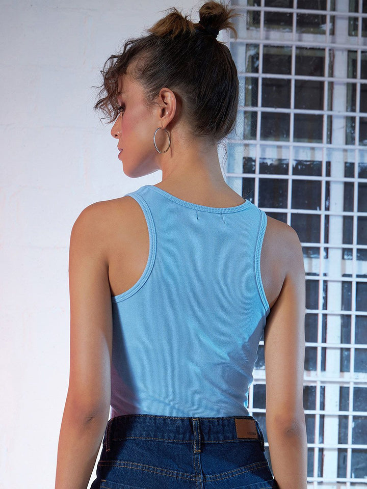 SASSAFRAS Blue Twisted Pure Cotton Fitted Crop Top