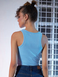 SASSAFRAS Blue Twisted Pure Cotton Fitted Crop Top