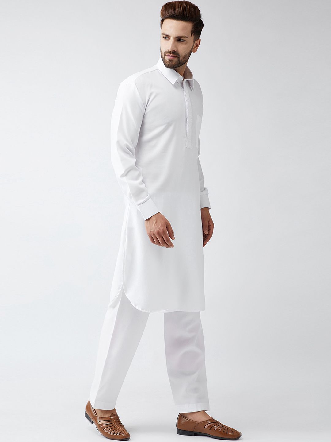 SOJANYA Men White & White Solid Kurta with Salwar