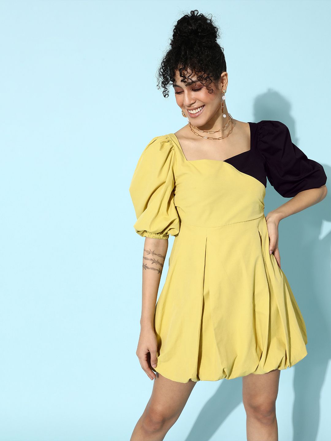 STREET 9 Women Yellow Solid Dress