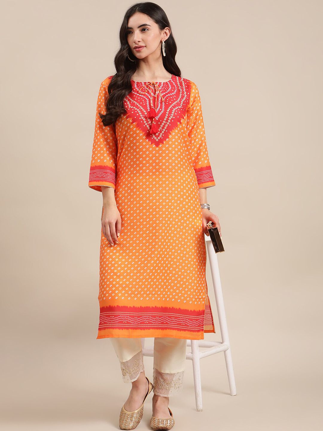 Varanga Women Yellow Ethnic Motifs Printed Thread Work Kurta