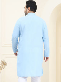 SOJANYA PLUS Lelaki Biru Solid Cotton Kurta Lurus