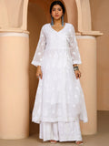 House of Chikankari Women White Kota Chikankari Embroidered Kurta