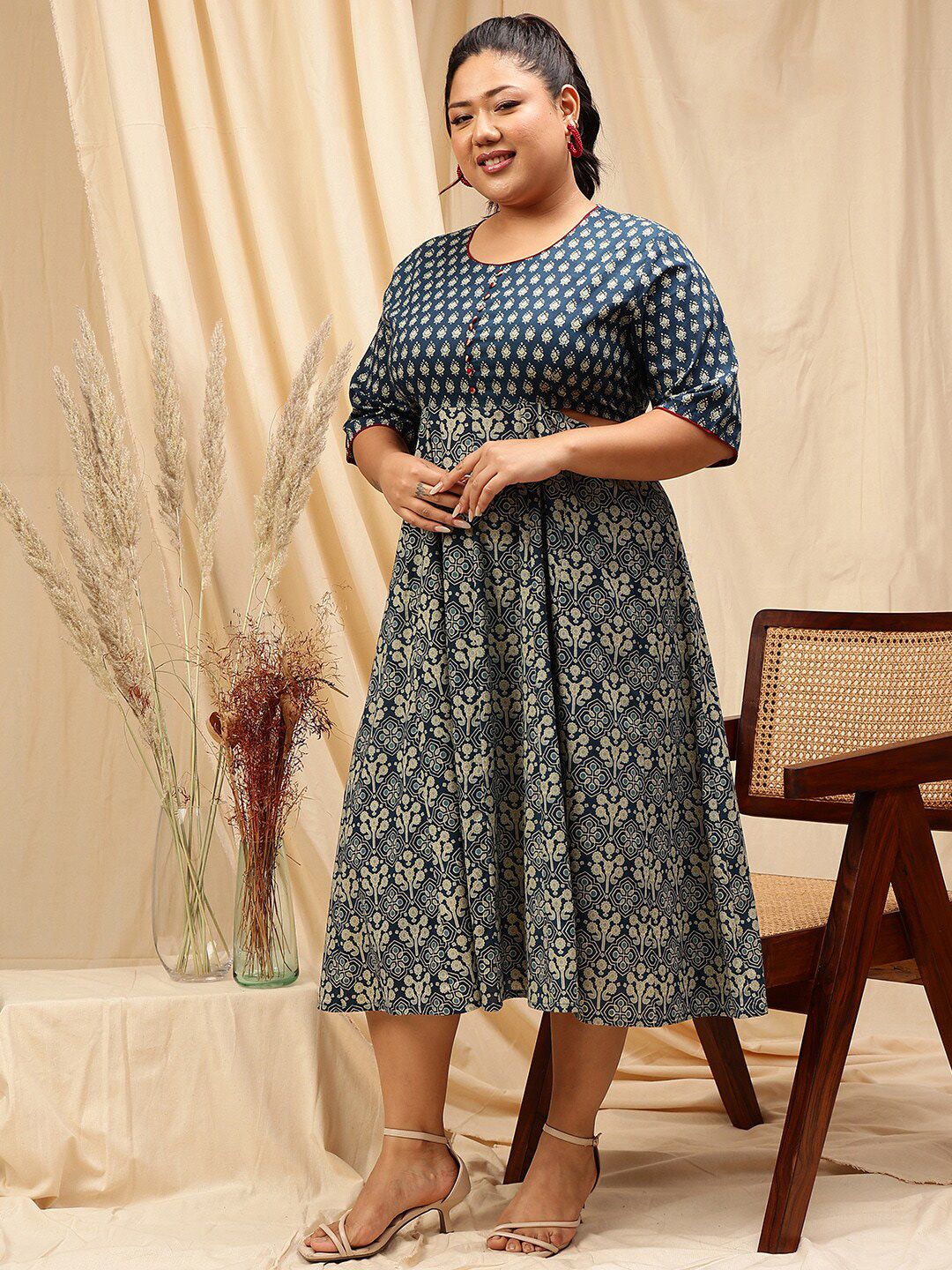 CURVY STREET Ethnic Motifs Print A-Line Dress