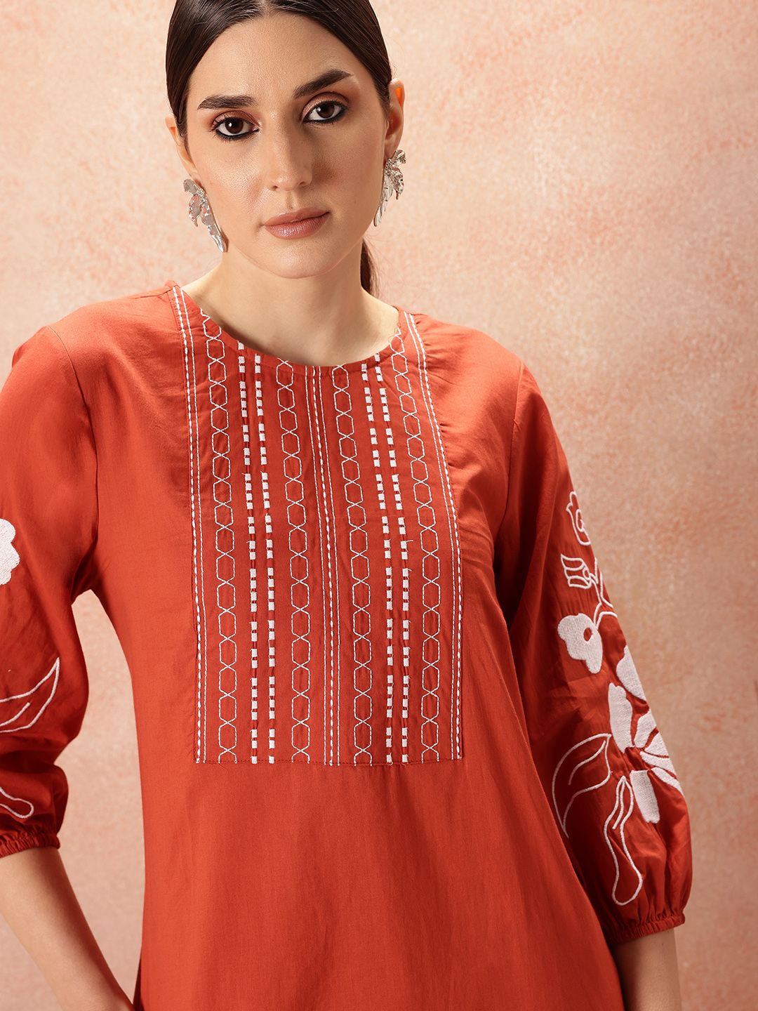 all about you Yoke Design Regular Thread Work Pure Cotton Kurta & Trousers