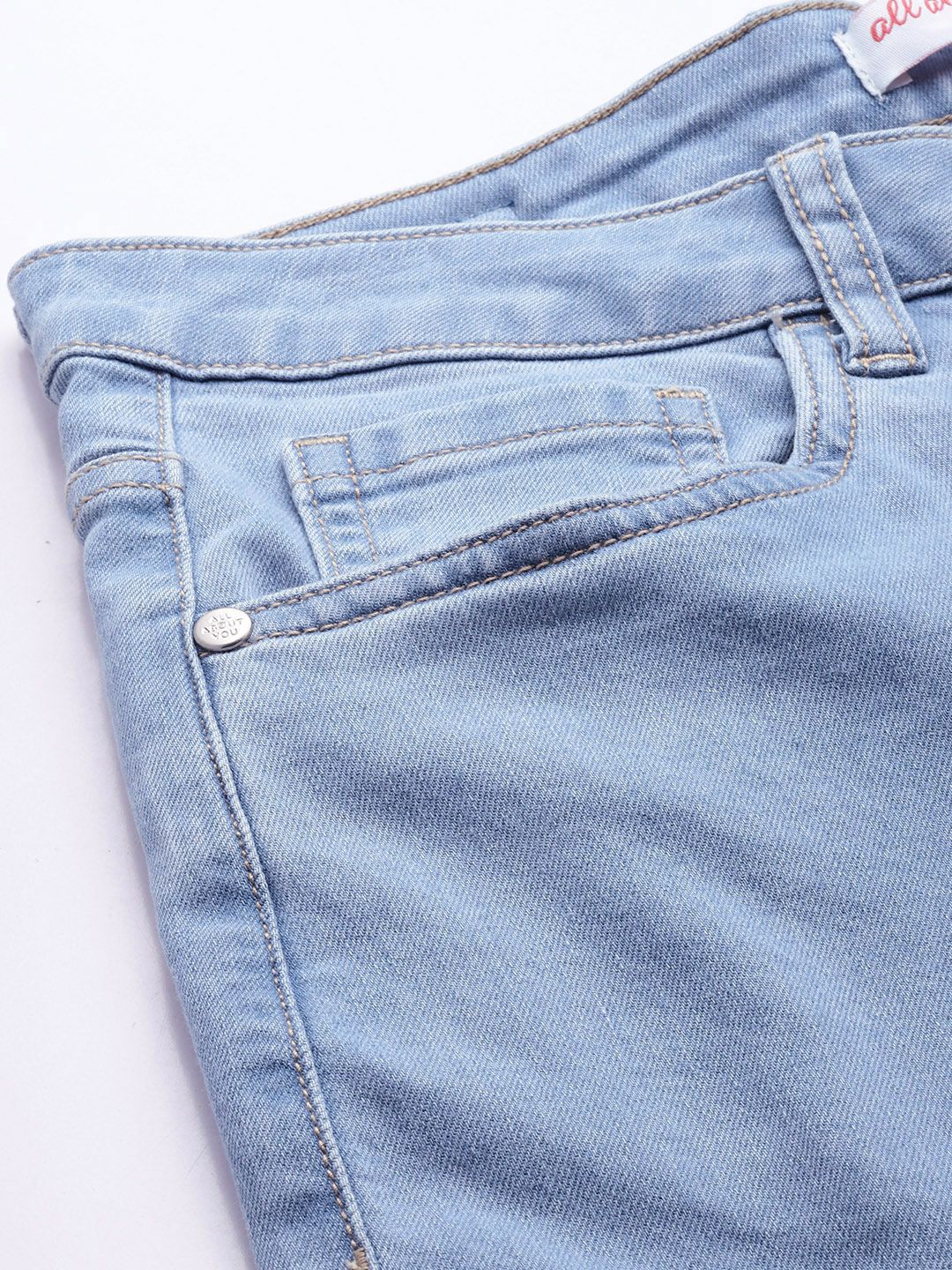 all about you Women Straight Fit High-Rise Slash Knee Stretchable Jeans