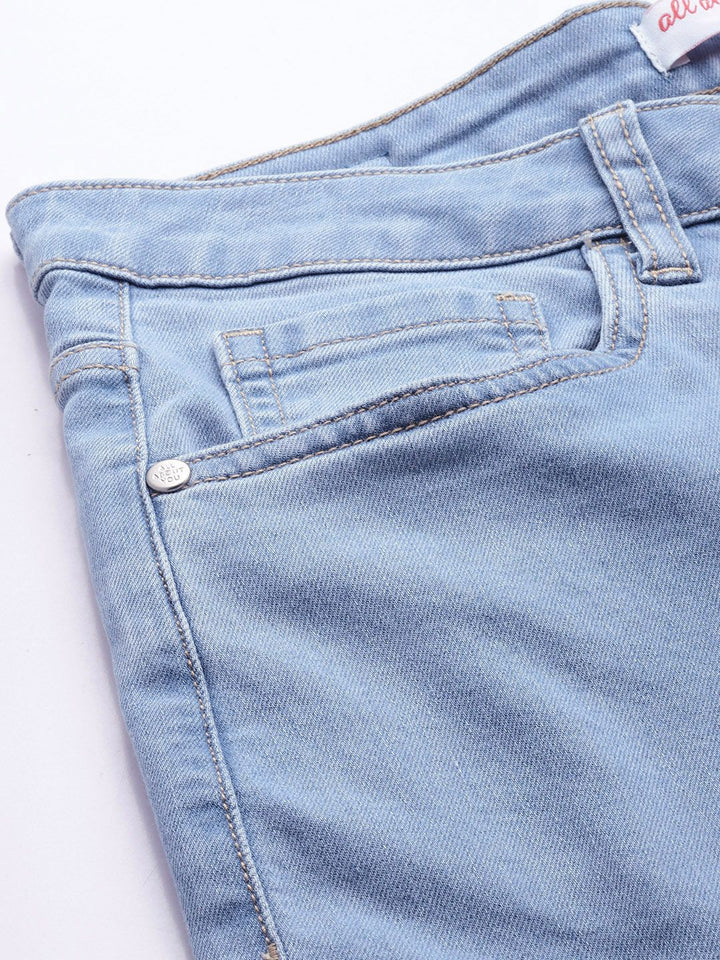 all about you Women Straight Fit High-Rise Slash Knee Stretchable Jeans