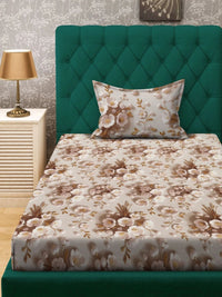 Moda Rapido X KLOTTHE Berwarna Krim & Bunga Coklat 300 TC Cadar Bujang dengan 1 Sarung Bantal