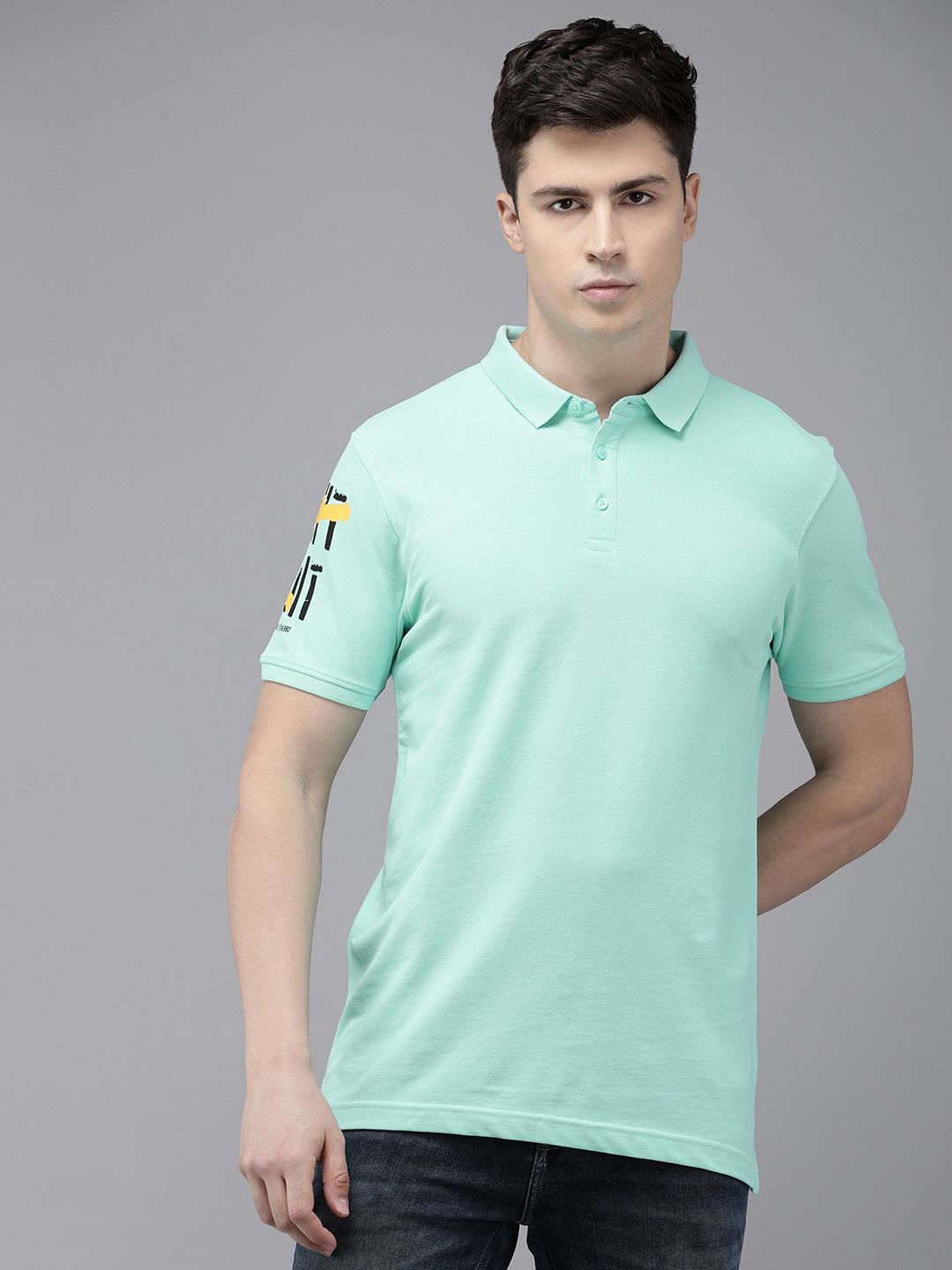 SPYKAR Typography Polo Collar Pure Cotton Slim Fit T-shirt