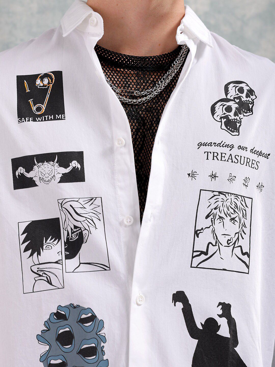 The Indian Garage Co Men Anime Printed Cotton Oversized Boxy Streetwear Shirt