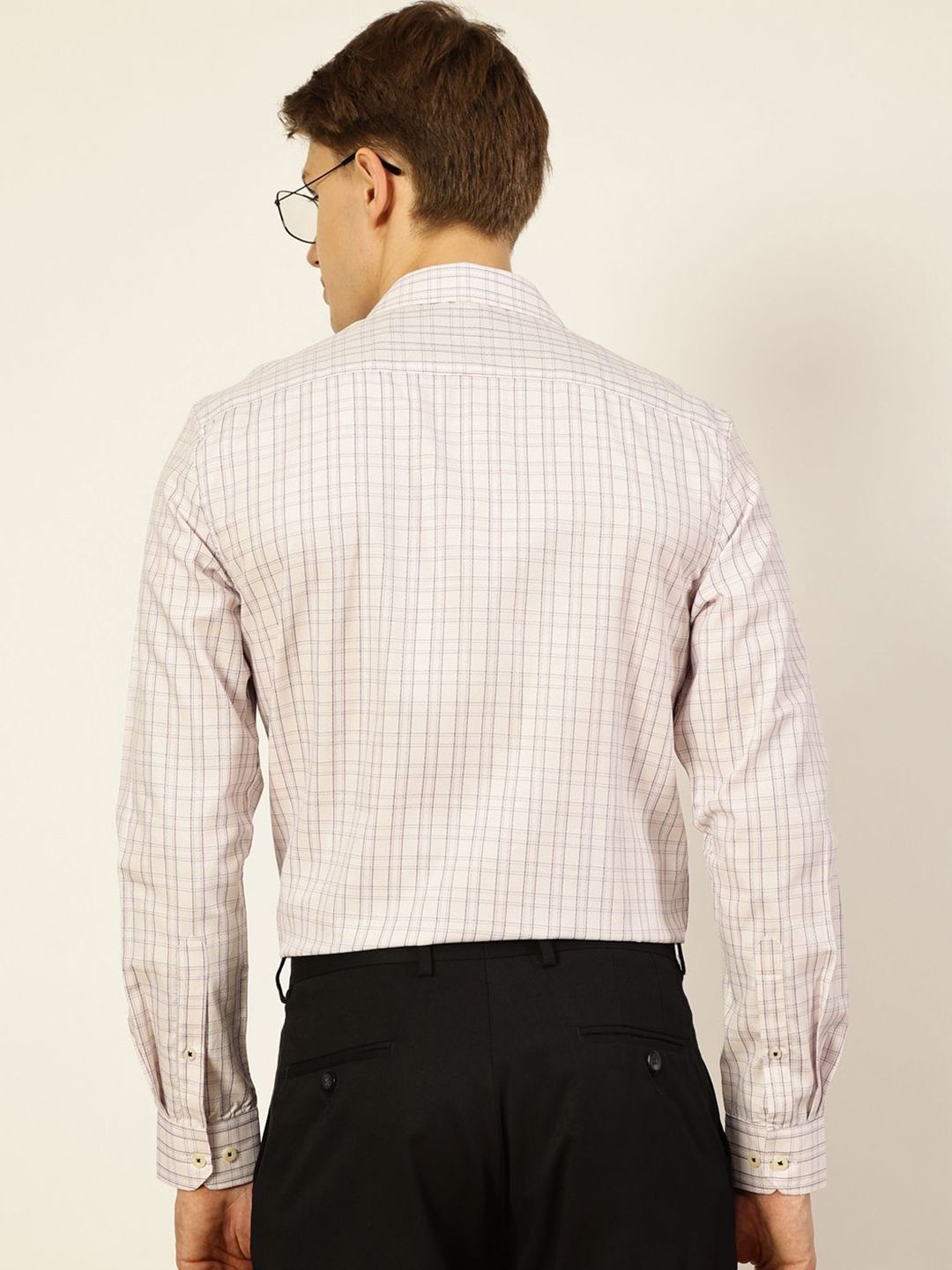 Thomas Scott Men Smart Spread Collar Checked Cotton Formal Shirt