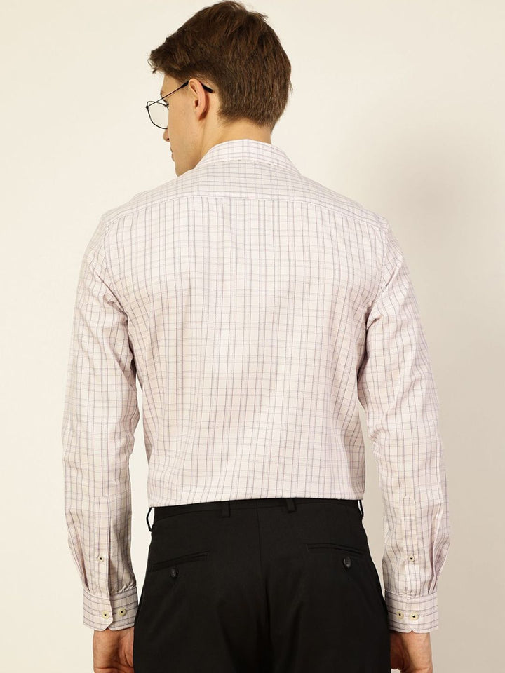 Thomas Scott Men Smart Spread Collar Checked Cotton Formal Shirt