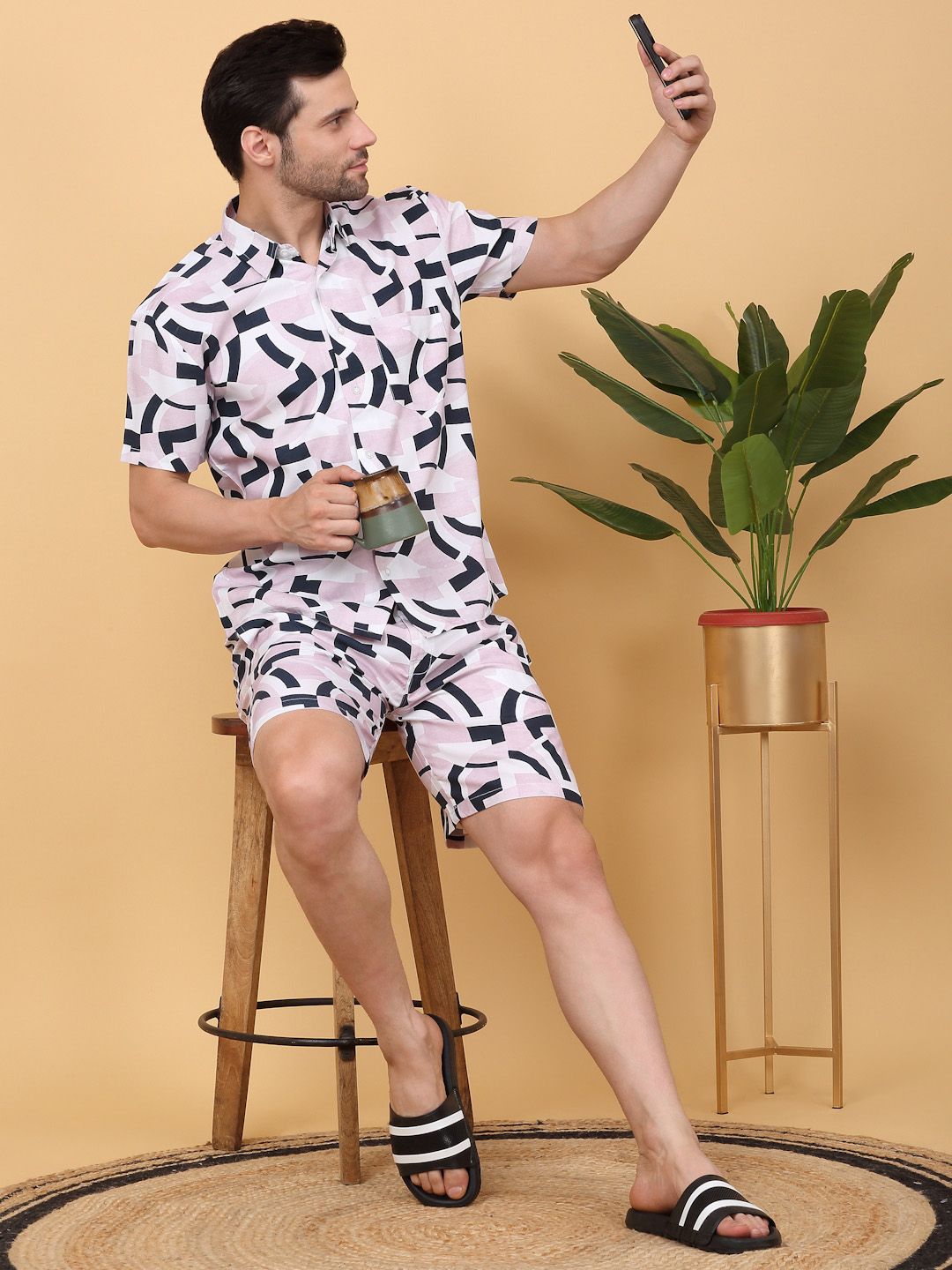 Sweet Dreams White & Grey Shirt Collar Printed Shirt With Shorts Co-Ords