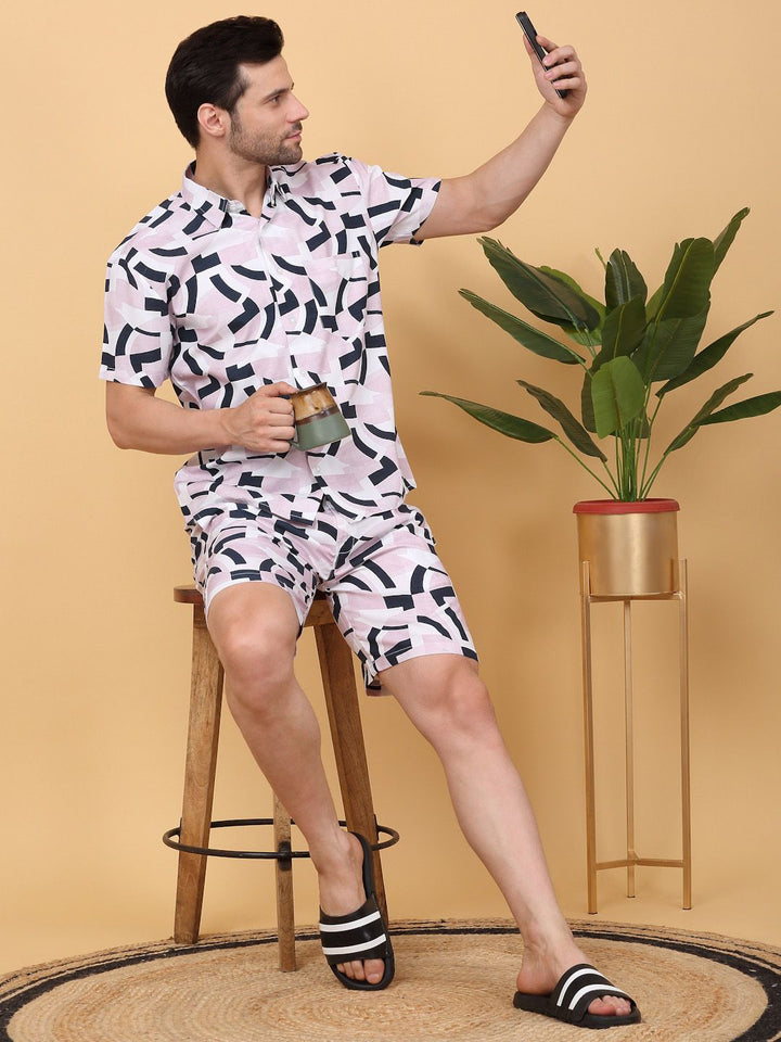 Sweet Dreams White & Grey Shirt Collar Printed Shirt With Shorts Co-Ords
