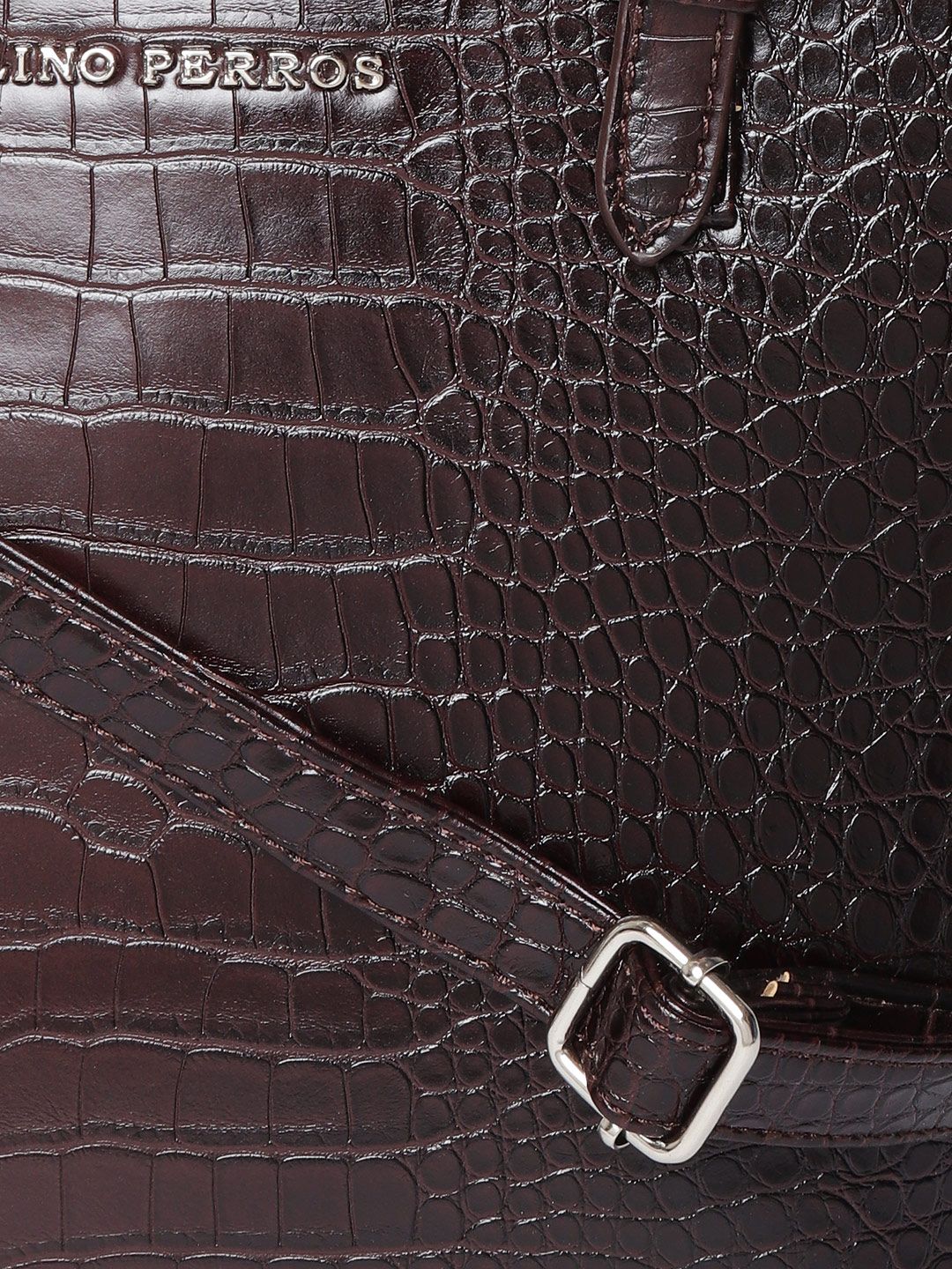 Lino Perros Coffee Brown Croc Textured Handheld Bag
