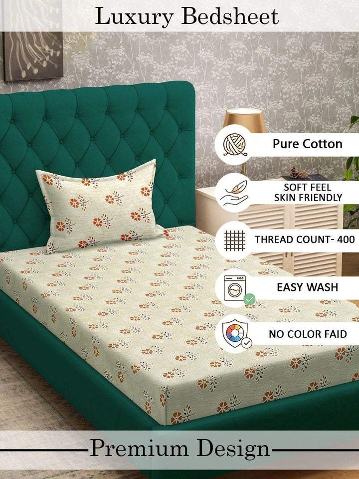 Myntra Elegant Homes Yellow & Brown Floral 400 TC Single Bedsheet with 1 Pillow Covers