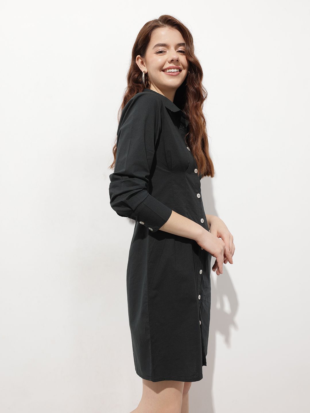 DressBerry New Neutral Reverse Pleats Shirt Dress