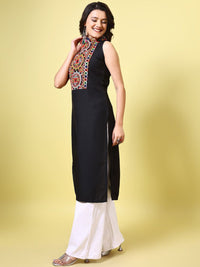 KALINI Ethnic Motifs Embroidered Tie-up Neck Mirror Work Straight Kurta