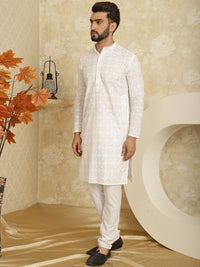 SOJANYA Kurta Kapas Tulen Sulam Geometrik dengan Churidar