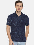 Being Human Men Blue Printed Polo Collar Pure Cotton T-shirt