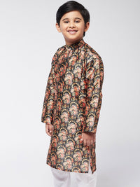 SOJANYA Boys Black Floral Printed Straight Kurta