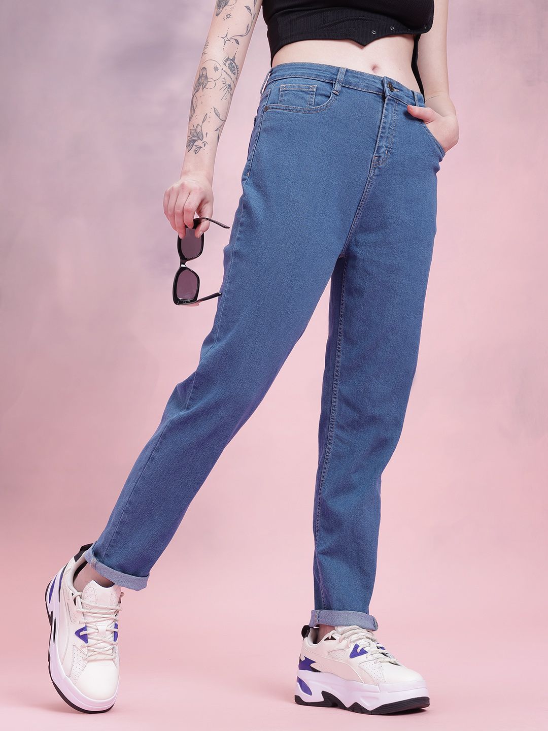 DressBerry Women Mid-Rise Mom Fit Stretchable Jeans