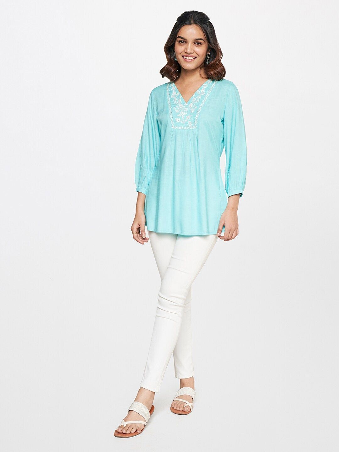 Global Desi Ethnic Motif Embroidered Regular Top