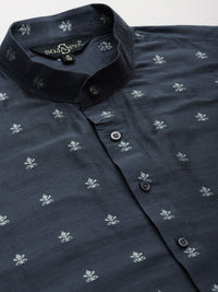 SOJANYA Kurta Motif Etnik Biru Laut Lelaki dengan Jaket Churidar & Nehru