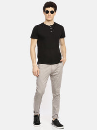 The Indian Garage Co Men Taupe Slim Fit Striped Regular Trousers