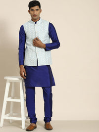 SOJANYA Men Blue Ethnic Motifs Embroidered Kurta with Churidar