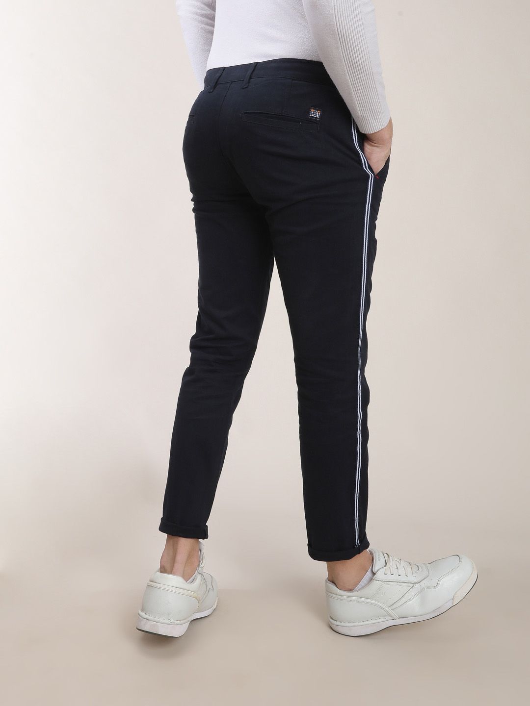 The Indian Garage Co Men Navy Blue Slim Fit Solid Chinos
