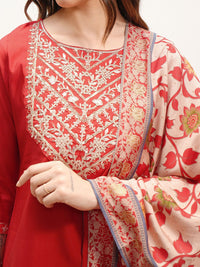 Vishudh Round Neck Floral Embroidered Regular Kurta with Trousers & With Dupatta