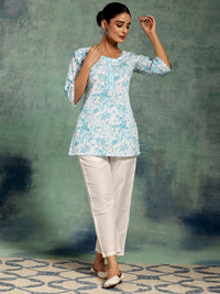 Libas Floral Printed Flared Sleeves Pure Cotton Kurti