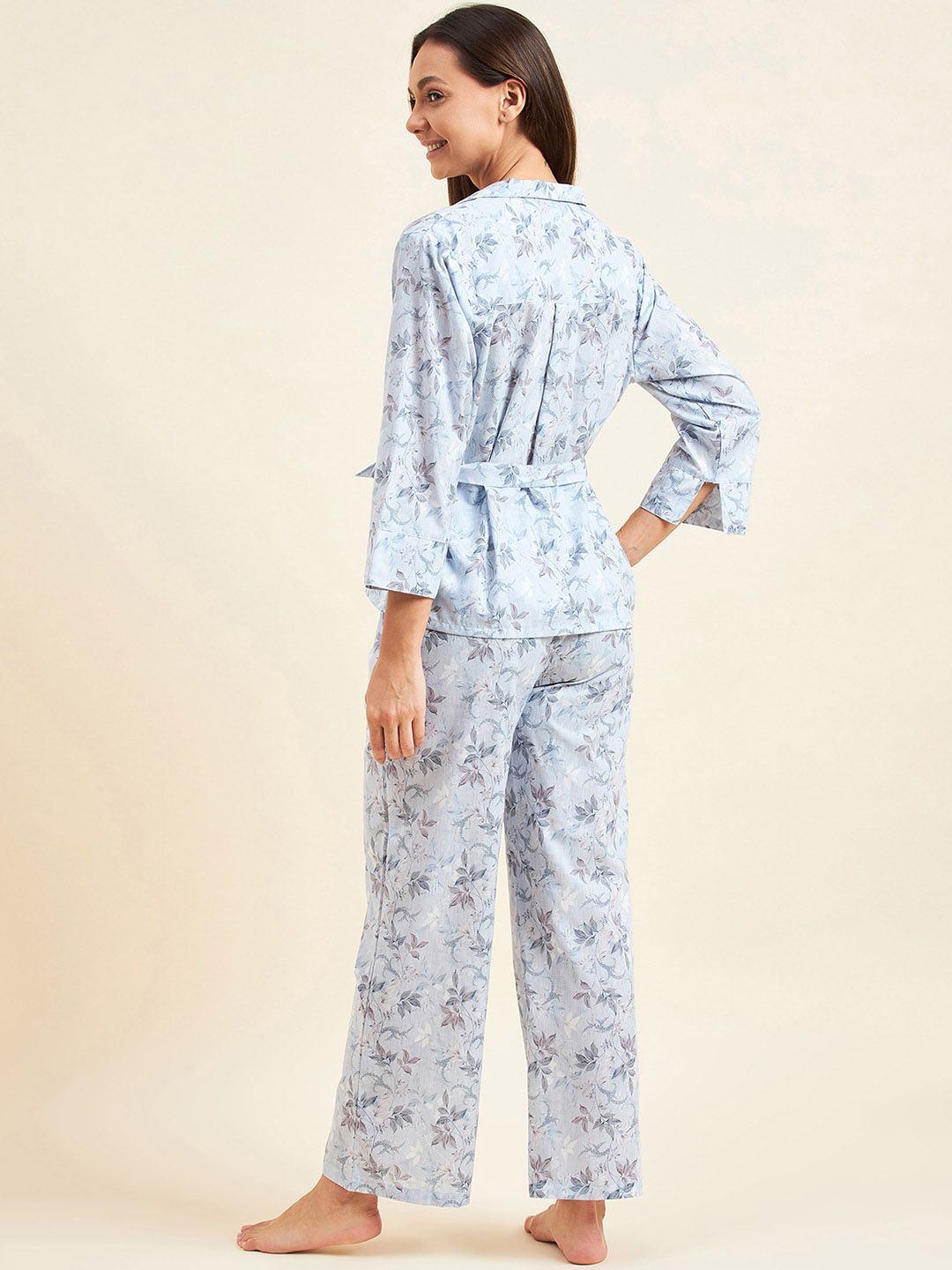 Sweet Dreams Blue Floral Printed Pure Cotton Top With Pyjamas