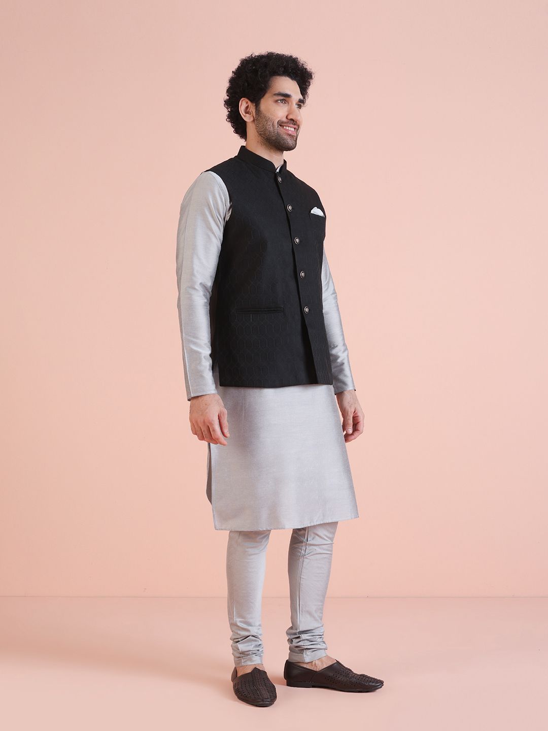 KISAH Men Woven Jacquard Regular Fit Ethnic Motifs Nehru Jacket