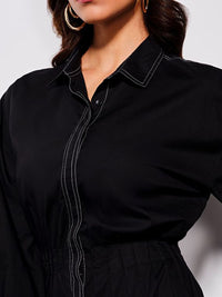 AND Pure Cotton Cuffed Sleeves Shirt Midi Dress
