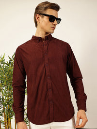 Thomas Scott Men Premium Textured Corduroy Slim Fit Button-Down Collar Casual Shirt