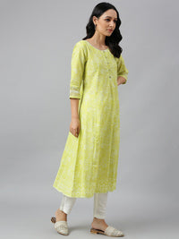 W Women Yellow Floral Printed Anarkali Kurta