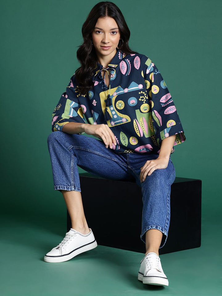 DressBerry Printed Flared Sleeve Pure Cotton Top