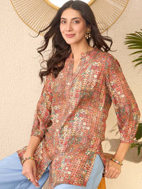 KALINI Print Mandarin Collar Top